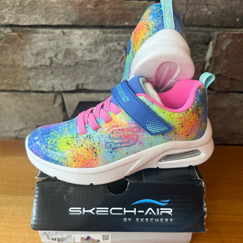 Skechers Kids Multicolor Splash Skech-Air Sneaker with Pink Lining